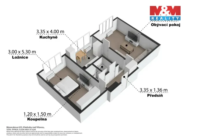 Prodej bytu 2+1, Kralupy nad Vltavou - Lobeček, Masarykova, 48 m2