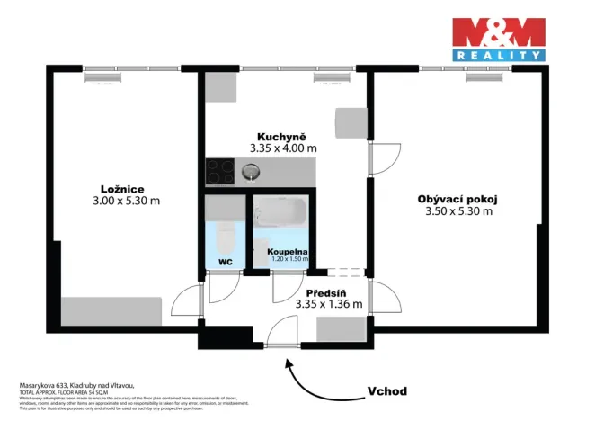 Prodej bytu 2+1, Kralupy nad Vltavou - Lobeček, Masarykova, 48 m2