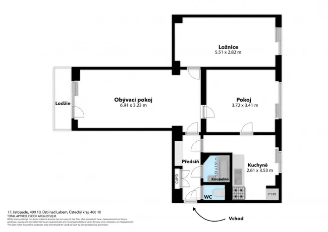 Prodej bytu 3+1, Ústí nad Labem - Bukov, 17. listopadu, 66 m2