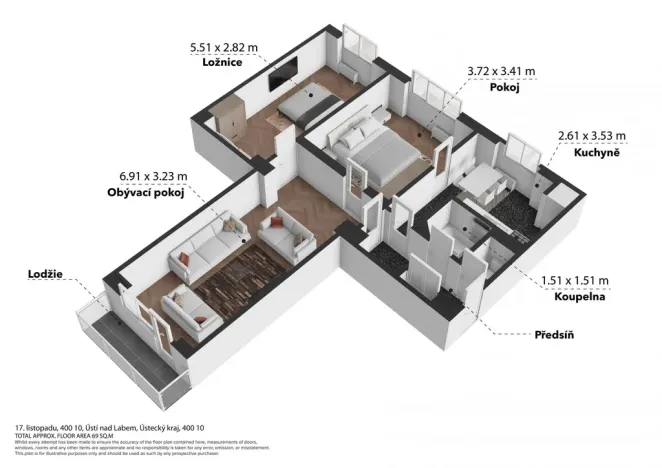 Prodej bytu 3+1, Ústí nad Labem - Bukov, 17. listopadu, 66 m2
