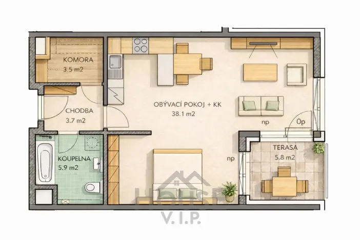 Prodej bytu 2+kk, Praha - Vysočany, Pod Harfou, 53 m2