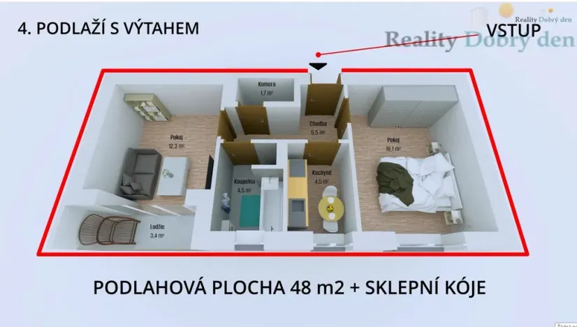 Pronájem bytu 2+1, Bruntál, Horní, 48 m2