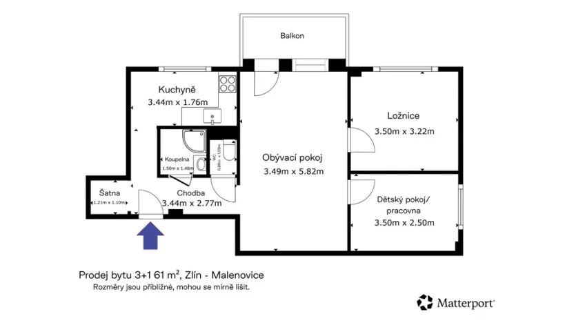 Prodej bytu 3+1, Zlín - Malenovice, třída Svobody, 61 m2