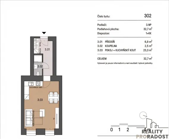 Pronájem bytu 1+kk, Brno, Vlhká, 33 m2