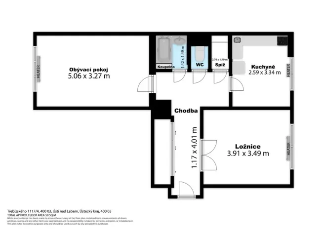 Prodej bytu 2+1, Ústí nad Labem - Střekov, Třebízského, 59 m2
