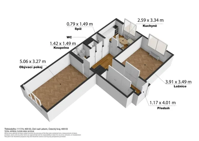 Prodej bytu 2+1, Ústí nad Labem - Střekov, Třebízského, 59 m2