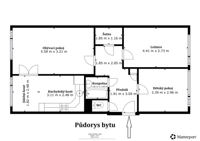 Prodej bytu 3+1, Králův Dvůr, Nad Stadionem, 76 m2