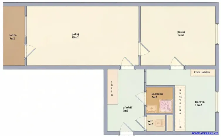 Pronájem bytu 2+1, Praha - Malešice, Tuchorazská, 56 m2