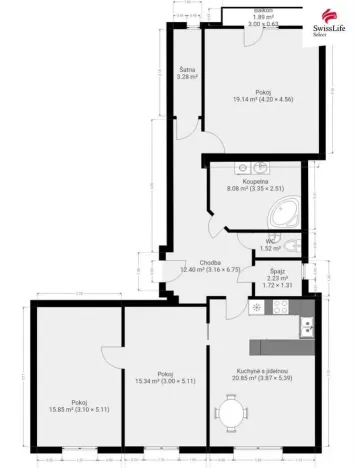 Pronájem bytu 3+1, Pardubice, Štefánikova, 99 m2