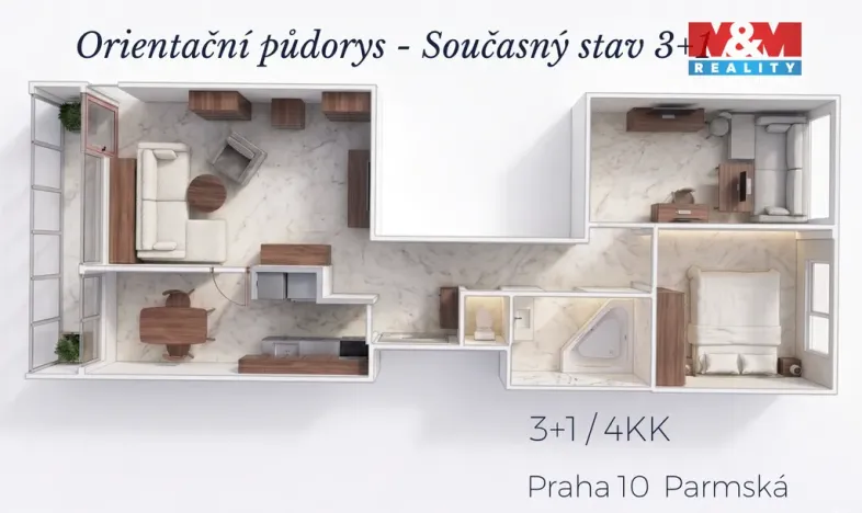 Prodej bytu 3+1, Praha - Horní Měcholupy, Parmská, 72 m2