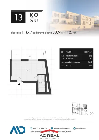 Prodej bytu 1+kk, Brno, Košuličova, 31 m2