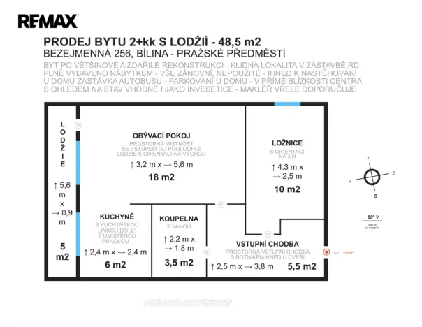 Pronájem bytu 2+kk, Bílina - Pražské Předměstí, Bezejmenná, 48 m2