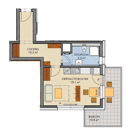 Prodej bytu 1+kk, Praha - Dolní Měcholupy, Honzíkova, 45 m2