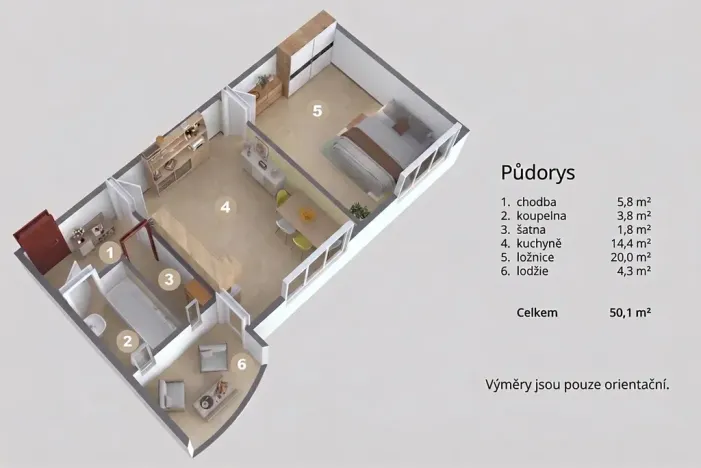 Pronájem bytu 2+kk, Ústí nad Labem, Kramoly, 50 m2