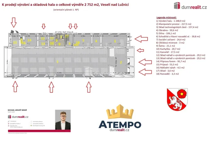 Prodej výrobních prostor, Veselí nad Lužnicí, Svinenská, 2752 m2