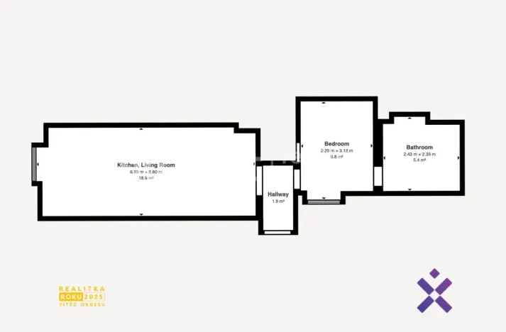 Pronájem bytu 2+kk, Vsetín, Palackého, 39 m2