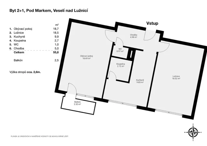 Prodej bytu 2+1, Veselí nad Lužnicí, Pod Markem, 56 m2
