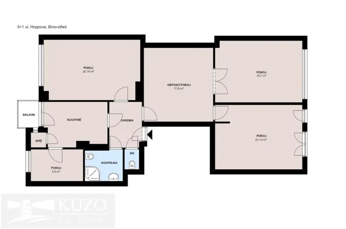 Pronájem bytu 4+1, Brno, Hoppova, 103 m2