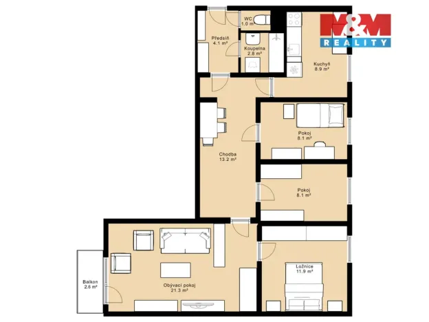 Prodej bytu 4+1, Dačice - Dačice V, Dlouhá, 78 m2
