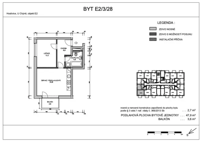 Pronájem bytu 2+kk, Hostivice, Ječná, 47 m2