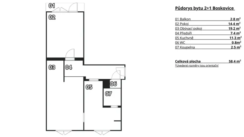 Prodej bytu 2+1, Boskovice, Bílkova, 58 m2