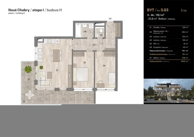 Prodej bytu 3+kk, Praha - Dolní Chabry, U jízdárny, 78 m2