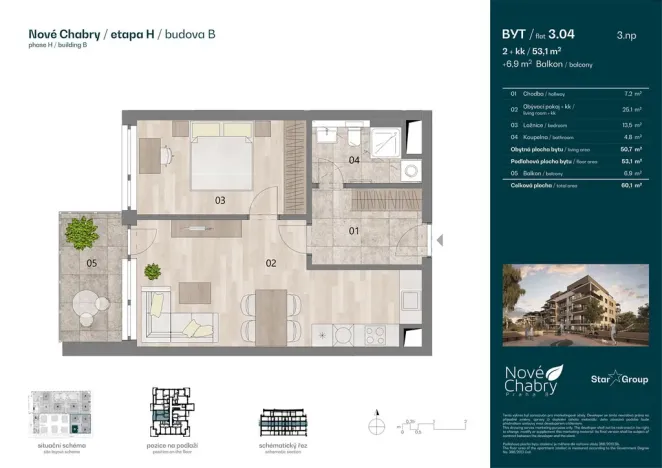 Prodej bytu 2+kk, Praha - Dolní Chabry, U jízdárny, 53 m2