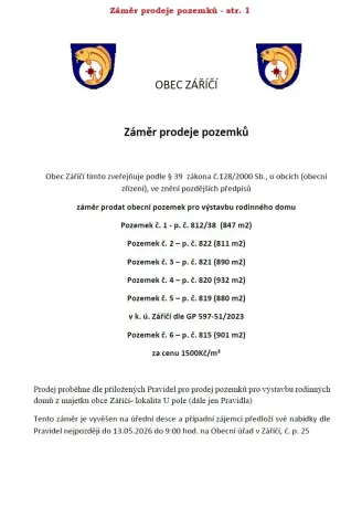 Prodej pozemku pro bydlení, Záříčí, 880 m2