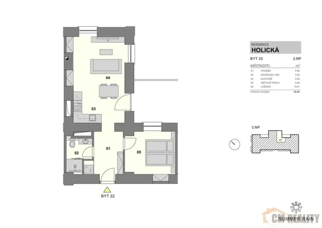 Pronájem bytu 2+kk, Olomouc - Hodolany, Holická, 46 m2