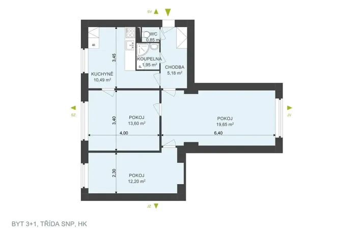 Pronájem bytu 3+1, Hradec Králové, třída SNP, 64 m2