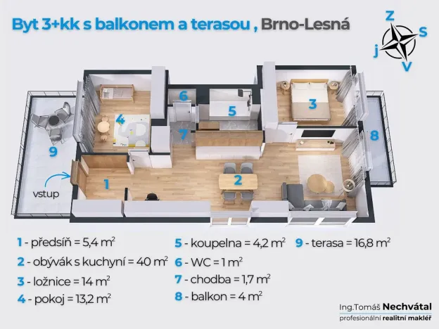 Prodej bytu 3+kk, Brno - Lesná, Nejedlého, 80 m2