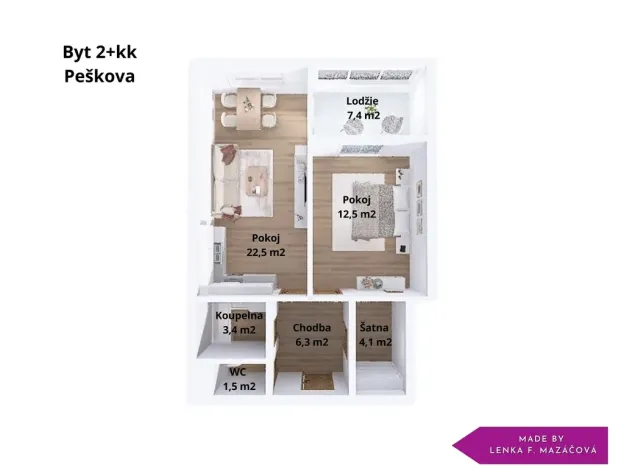 Pronájem bytu 2+kk, Olomouc - Povel, Peškova, 50 m2