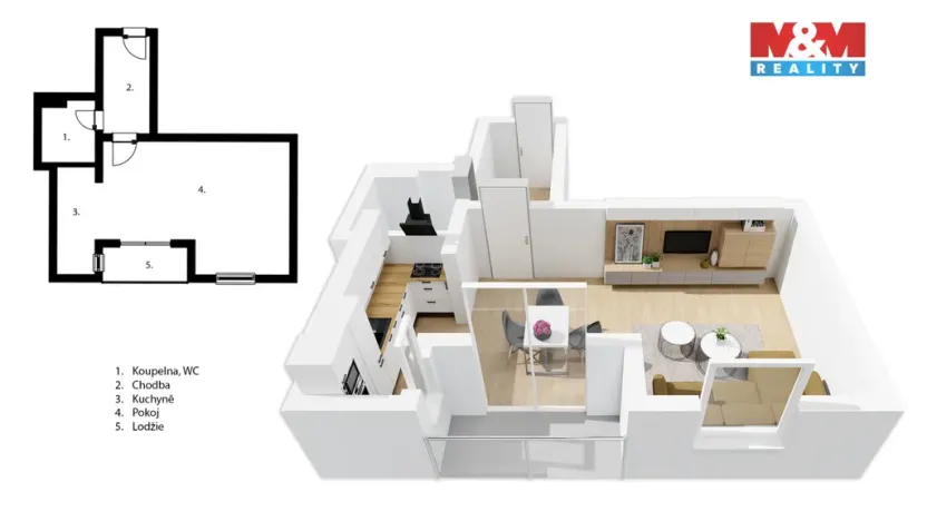 Pronájem bytu 1+kk, Přelouč, Edvarda Beneše, 38 m2