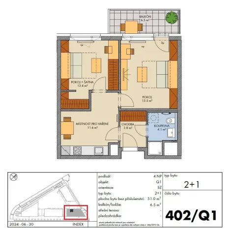 Prodej bytu 2+1, Praha - Hlubočepy, Vítové, 51 m2