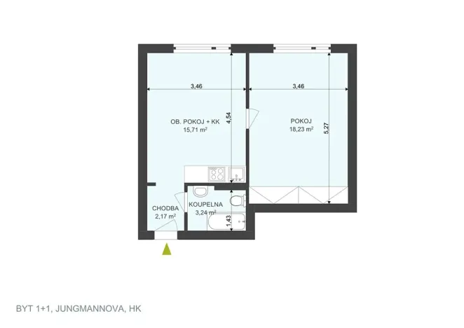 Pronájem bytu 1+1, Hradec Králové, Jungmannova, 45 m2