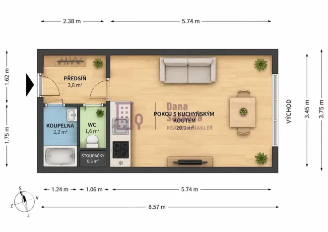 Prodej bytu 1+kk, Jindřichův Hradec - Jindřichův Hradec III, sídliště Vajgar, 28 m2
