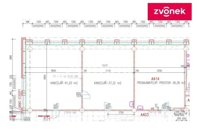 Pronájem kanceláře, Zlín, třída Tomáše Bati, 36 m2