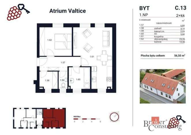 Prodej bytu 2+kk, Valtice, P. Bezruče, 56 m2