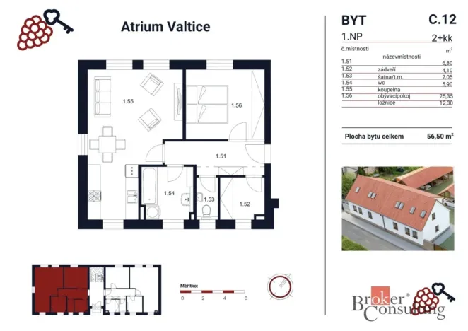 Prodej bytu 2+kk, Valtice, P. Bezruče, 56 m2
