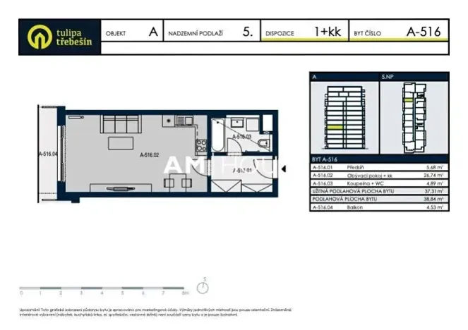Pronájem bytu 1+kk, Praha - Strašnice, Zvěřinova, 38 m2