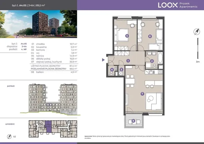 Pronájem bytu 3+kk, Praha - Prosek, Litoměřická, 87 m2