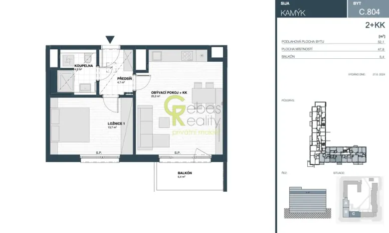 Pronájem bytu 2+kk, Praha - Kamýk, Hodkovická, 52 m2