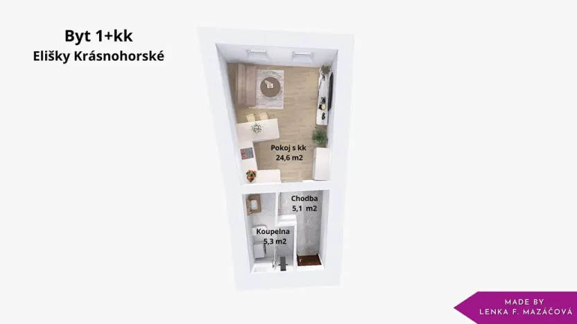 Pronájem bytu 1+kk, Olomouc - Hodolany, Elišky Krásnohorské, 34 m2