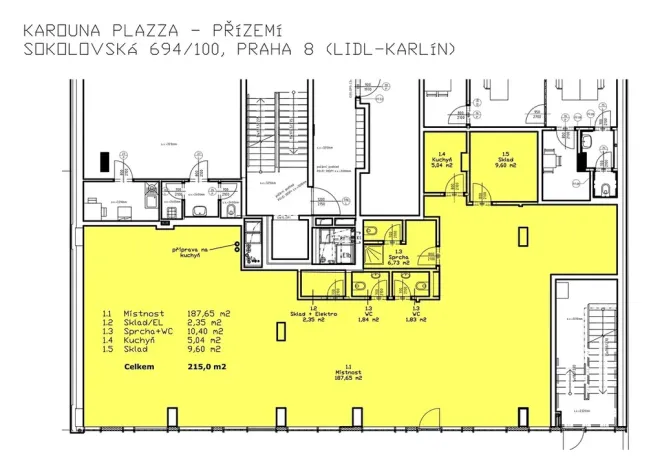 Pronájem obchodního prostoru, Praha - Karlín, Sokolovská, 210 m2