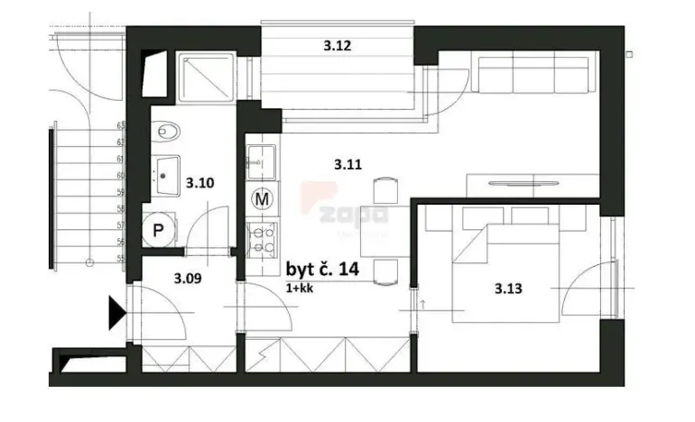 Pronájem bytu 2+kk, Praha - Bohnice, Pekařova, 43 m2