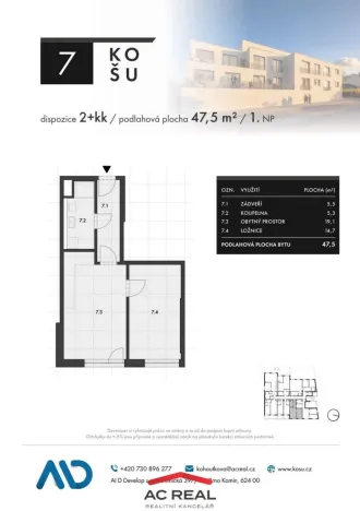 Prodej bytu 2+kk, Brno, Košuličova, 47 m2