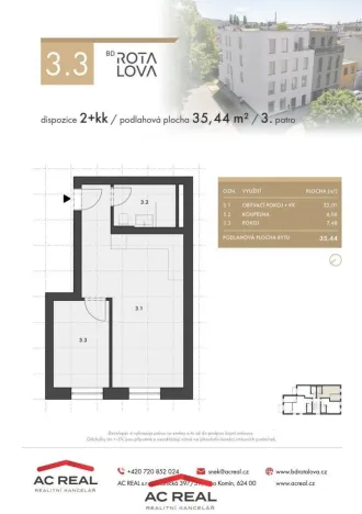 Prodej bytu 2+kk, Brno, Rotalova, 35 m2