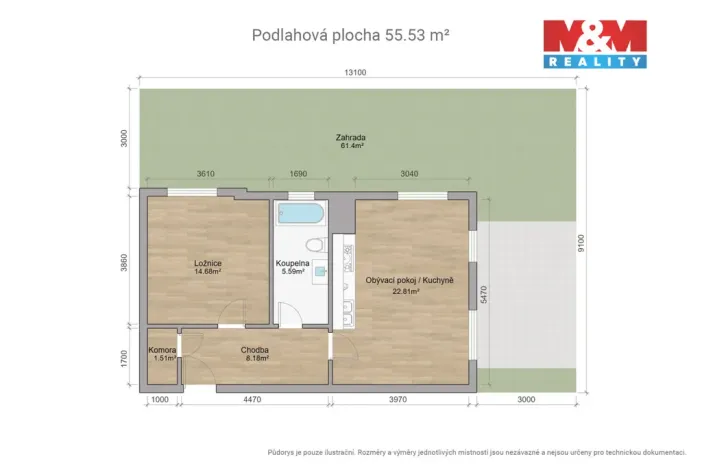 Pronájem bytu 2+kk, Dobřany, 55 m2