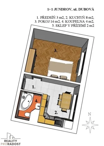 Pronájem bytu 1+1, Brno, Dubová, 31 m2