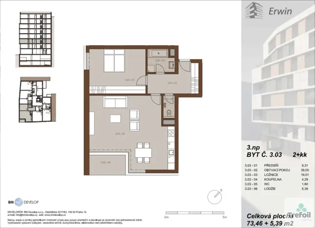 Pronájem bytu 2+kk, Praha - Nusle, Kischova, 73 m2